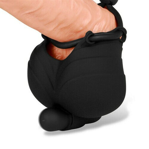 Soft Silicone 10-Speeds Vibration Scrotum Cap Cock Ring